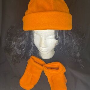 Handcrafted Orange Fleece Hat and Scarf Set